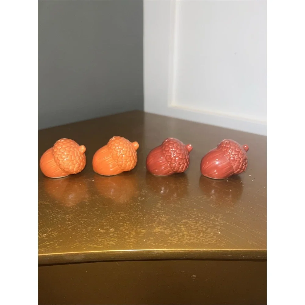 Acorn Salt & Pepper Shakers Set Of 4 Orange & Brown Thanksgiving‎